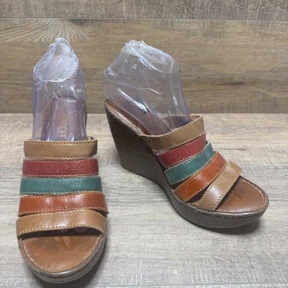 Born Kumi Boho MultiColor Strappy Wedge Slide Heels Women's Size EU 38 - Picture 6 of 7